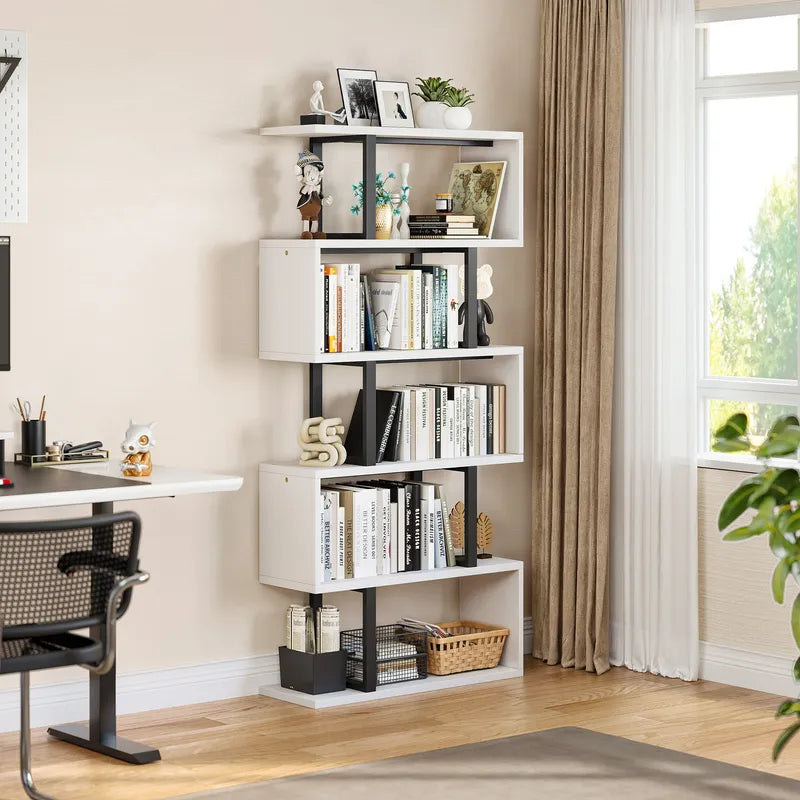Five/six-layer vertical S-shaped anti-fall and anti-slip safety bookshelf suitable for home office