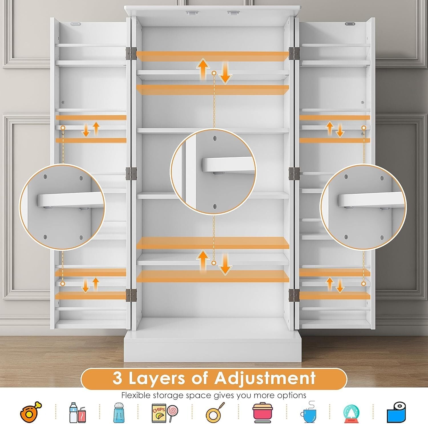 🔥 Hot Sale 47" Kitchen Sideboard with LED, Drawers and Adjustable Shelves