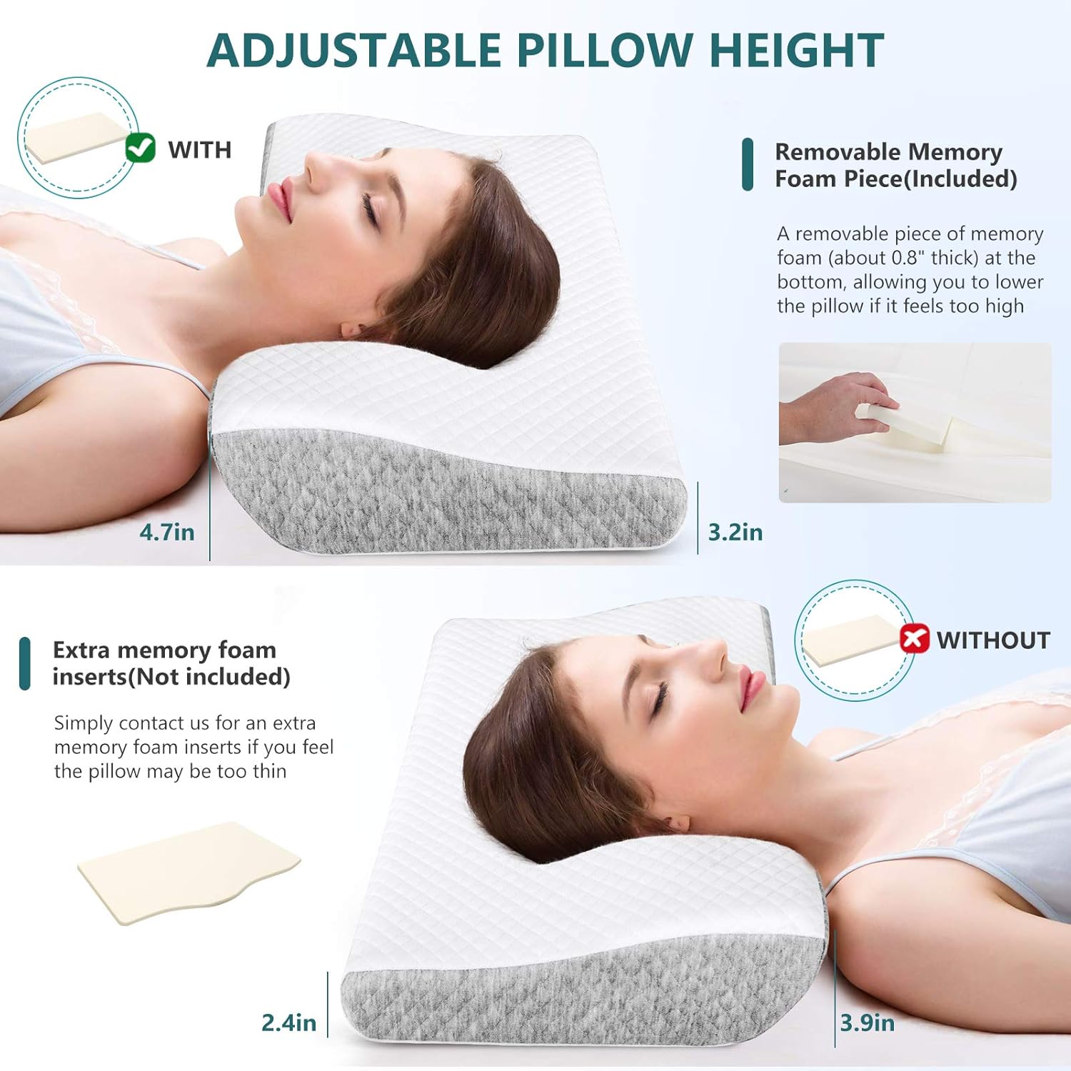 The Ultimate Adjustable Pillow for Neck Pain Relief - Ergonomic Memory Foam Cervical Pillow for Back, Side & Stomach Sleepers