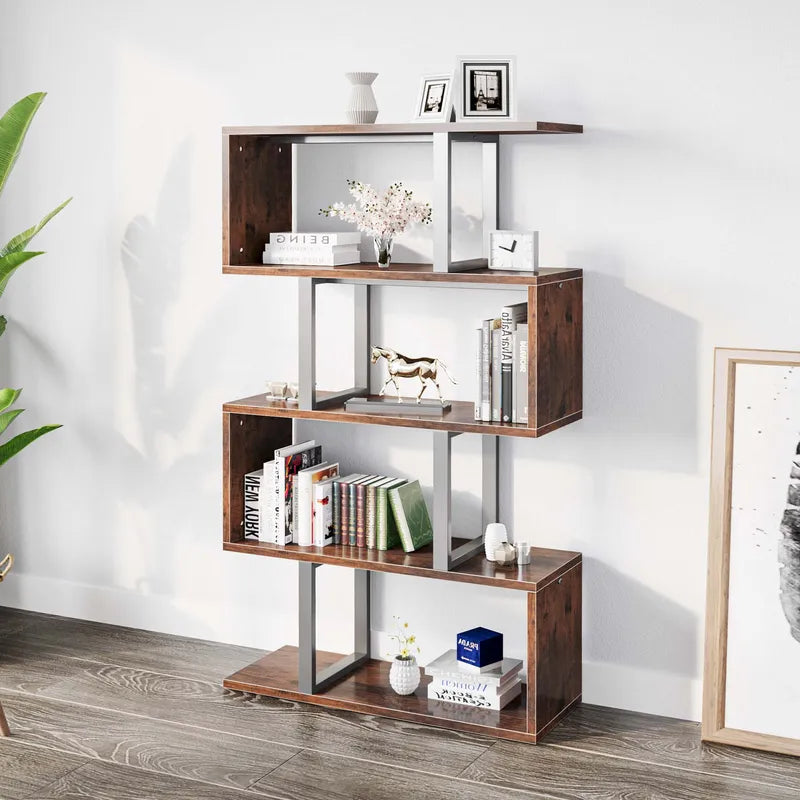 Five/six-layer vertical S-shaped anti-fall and anti-slip safety bookshelf suitable for home office