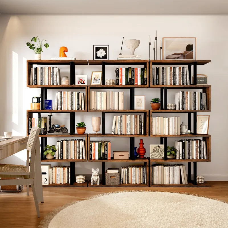 Five/six-layer vertical S-shaped anti-fall and anti-slip safety bookshelf suitable for home office