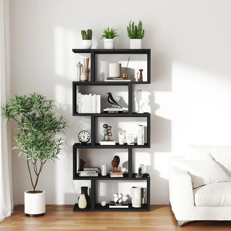 Five/six-layer vertical S-shaped anti-fall and anti-slip safety bookshelf suitable for home office
