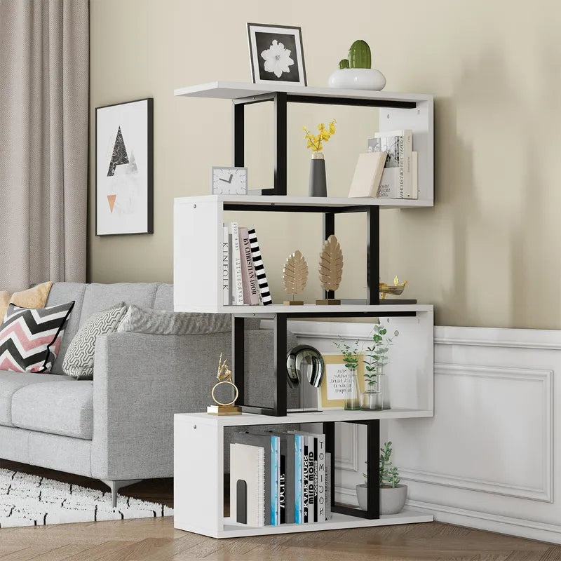 Five/six-layer vertical S-shaped anti-fall and anti-slip safety bookshelf suitable for home office