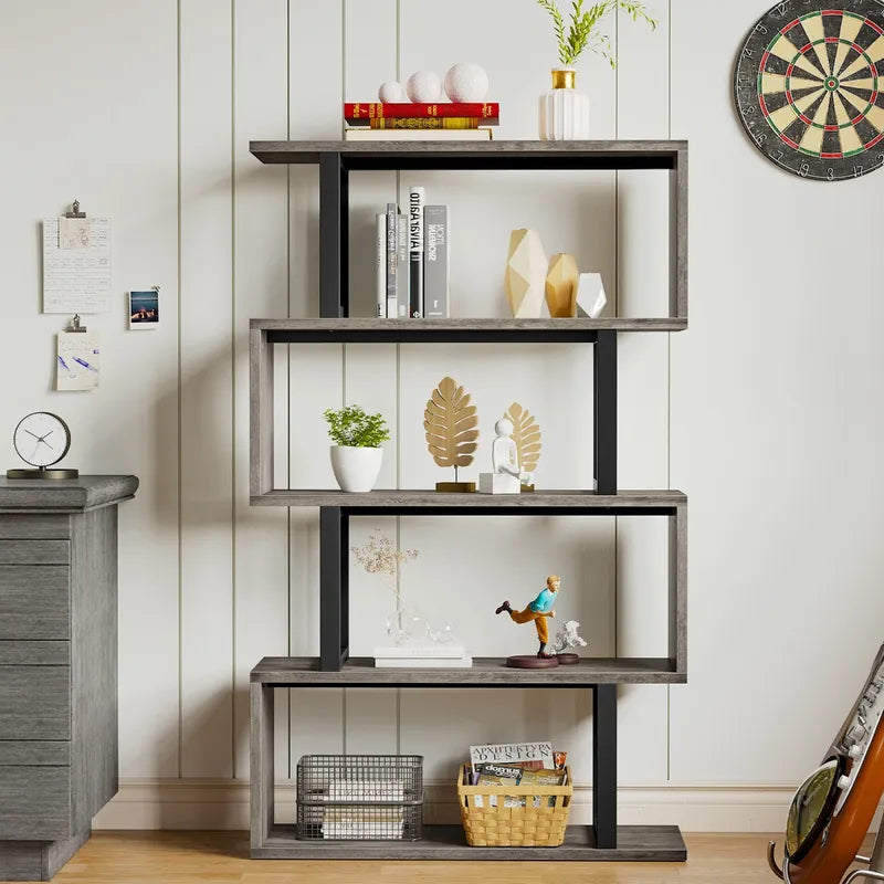 Five/six-layer vertical S-shaped anti-fall and anti-slip safety bookshelf suitable for home office