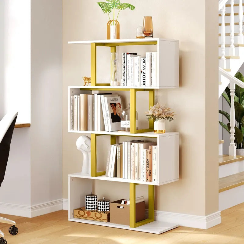 Five/six-layer vertical S-shaped anti-fall and anti-slip safety bookshelf suitable for home office