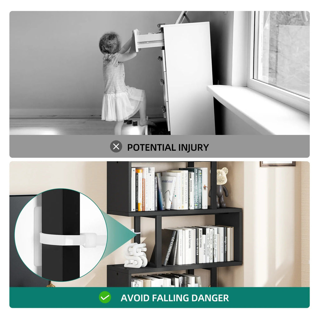 Five/six-layer vertical S-shaped anti-fall and anti-slip safety bookshelf suitable for home office