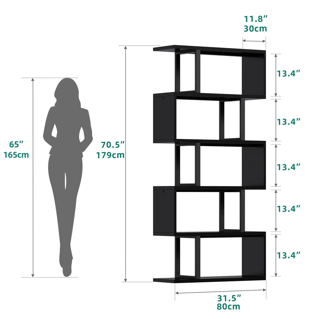 Five/six-layer vertical S-shaped anti-fall and anti-slip safety bookshelf suitable for home office