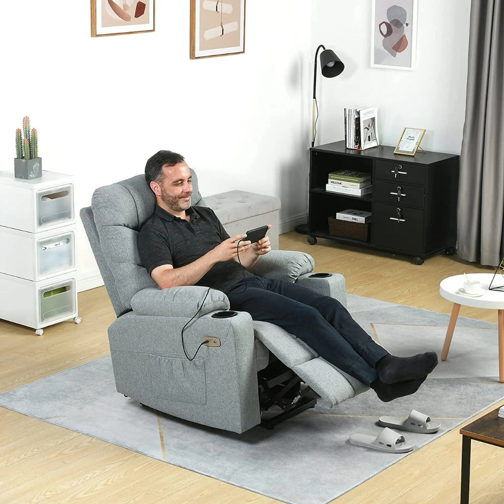 Fabric Power Lift Recliner Chair with Massage & Heat and Cup Holders