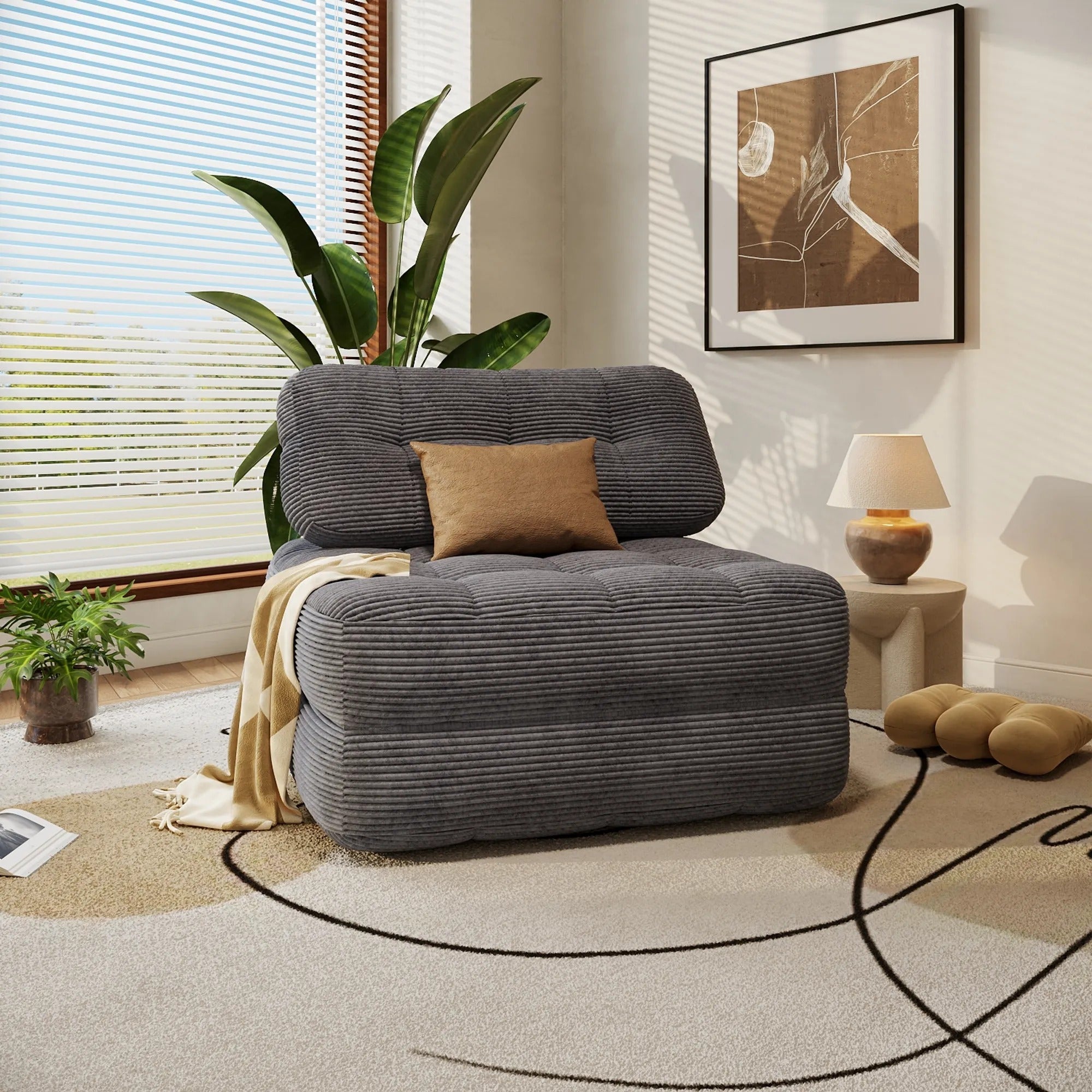 78.7" Convertible Lazy Sofa Bed with Corduroy Fabric Surface